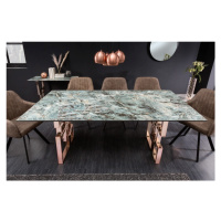 Estila Art-deco obdĺžnikový jedálenský stôl Ariana s tyrkysovo modrou vrchnou doskou s mramorový