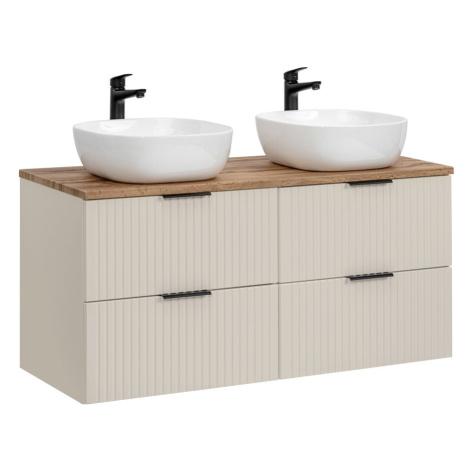 Závěsná skříňka Adele Cashmere Smile s deskou a umyvadly 120 cm kašmírová/dub wotan Comad