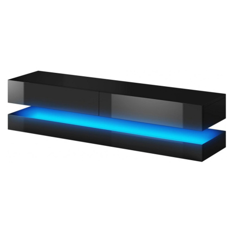 TV stolík Fly s LED osvetlením 140 cm čierny mat/čierny lesk VIVALDI