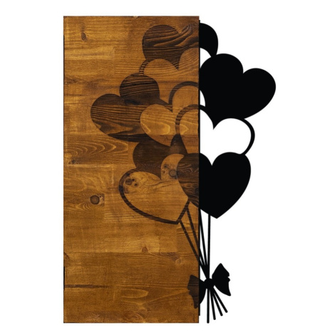 Nástenná drevená dekorácia LOVE BALLOONS hnedá/čierna