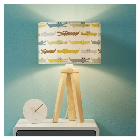 Farebná stolová lampa do detskej izby krokodíl s drevom Maco Design
