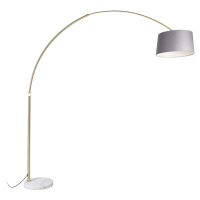 Oblúková lampa mosadz s mramorovým textilným tienidlom sivá 45 cm - XXL