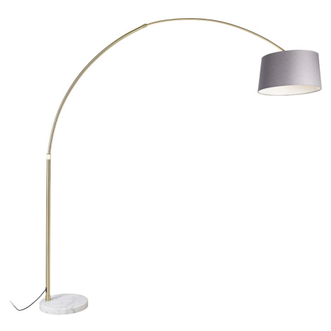 Oblúková lampa mosadz s mramorovým textilným tienidlom sivá 45 cm - XXL