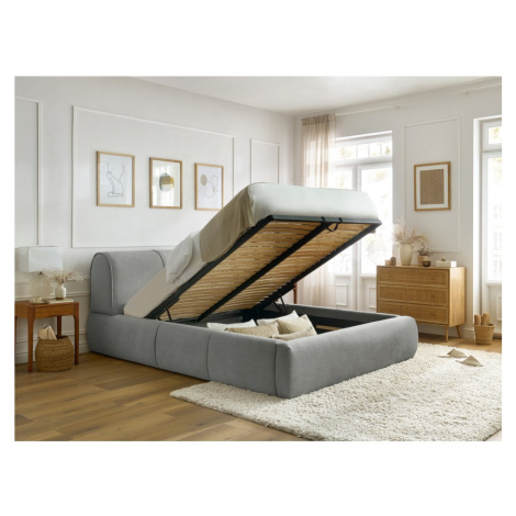 Svetlosivá čalúnená dvojlôžková posteľ s úložným priestorom s roštom 180x200 cm Vernon – Bobochi Bobochic Paris