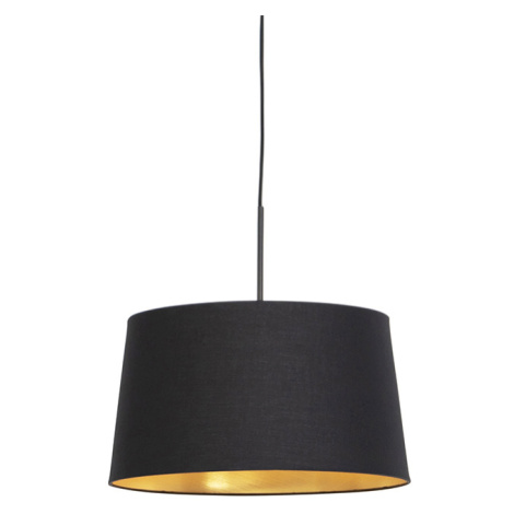 Závesná lampa s bavlneným tienidlom čierna so zlatou 40 cm - Combi QAZQA