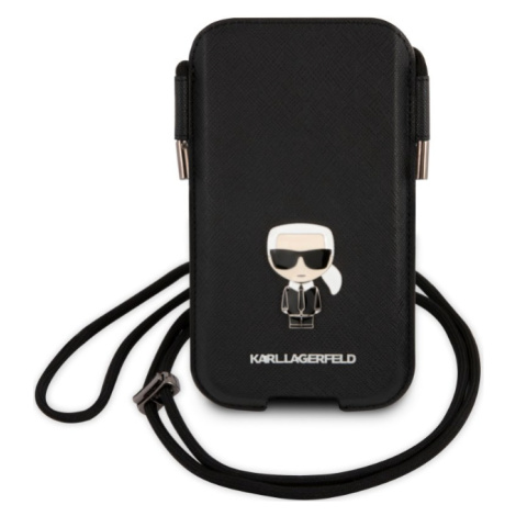 Puzdro vsuvka Karl Lagerfeld na telefón 6,7" KLHCP12LOPHKMK Saffiano Metal Logo čierne