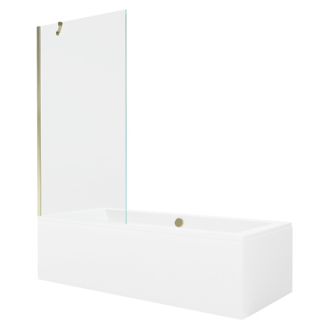 MEXEN/S - Cube obdĺžniková vaňa 180 x 80 cm s panelom + vaňová zástena 90 cm, transparent, zlatá