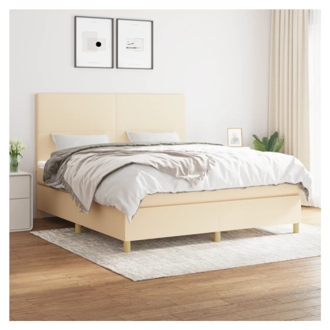 vidaXL Posteľný rám boxspring s matracom krémový 160x200 cm látka