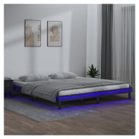 vidaXL Posteľný rám s LED, sivý 140x190 cm, drevený masív