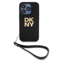 DKNY PU Leather Stack Logo Wrist Strap Zadný Kryt pre iPhone 15 Pro Black