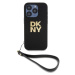 DKNY PU Leather Stack Logo Wrist Strap Zadný Kryt pre iPhone 15 Pro Black