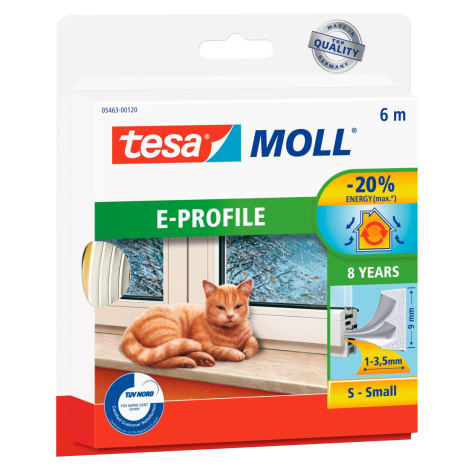 tesa Gumové tesnenie pre dvere a okná tesamoll E-profil, biela 6 m x 9 mm x 4 mm