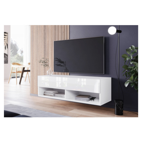 Expedo TV stolík MENDES A 100, 100x30x32, biela/biela lesk, s LED osvetlením