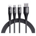 Nabíjací a dátový kábel USB 3v1, USB Type-C, Lightning, microUSB, 120 cm, 3000 mA, s ochranou pr