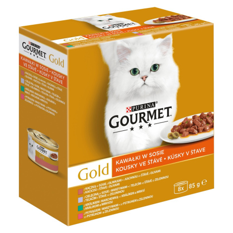 Purina Konzervy pre mačky Gourmet Gold kačacie, pstruh, králik, teľacie 8 x 85 g