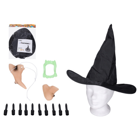 Set karneval - čarodejnice (nos, brada, prsty, klobúk a zuby) Wiky
