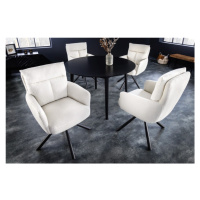 Estila Retro dizajnová otočná stolička Dover s bielym textilným čalúnením a s čiernymi nohami z 