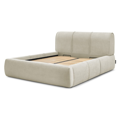 Béžová čalúnená dvojlôžková posteľ s úložným priestorom s roštom 160x200 cm Vernon – Bobochic Pa Bobochic Paris