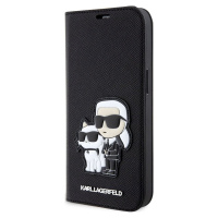 Karl Lagerfeld Saffiano Karl and Choupette Puzdro pre iPhone 13, Čierne