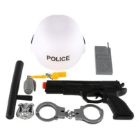 Sada polície SWAT helma+pištoľ na zotrvačník s doplnkami