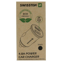 Autonabíjačka SWISSTEN 2x USB 4.8A, 24W Metal Mini - čierna (ECO balenie)