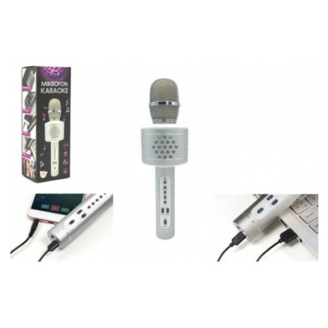 Teddies Mikrofón karaoke Bluetooth, strieborná, na batérie, s USB káblom