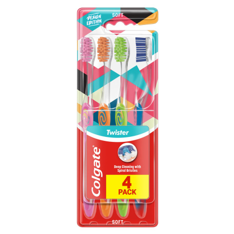 COLGATE Twister Design Edition zubná kefka mäkká 4 ks