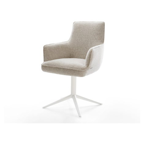 DELIFE Jedálenská stolička Heira-Flex s opierkami tkanina mäkký béžová krížová podstava biela 36