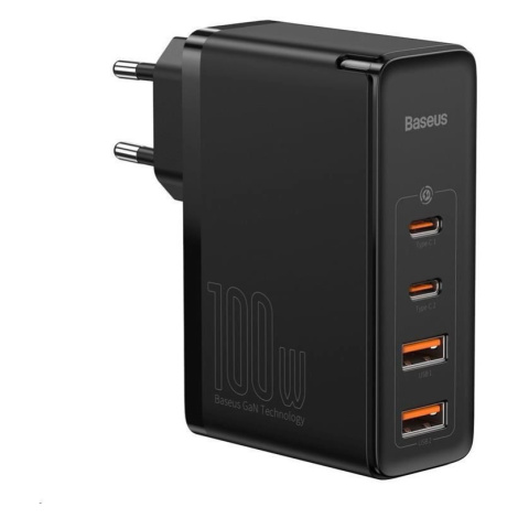 Baseus GaN2 Pre rýchlonabíjací adaptér 2x Type-C + 2x USB-A 100W čierna