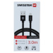 Dátový kábel opletený Swissten USB/Lightning (8 pin) 3.0A, 3.0m čierny