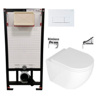DEANTE Podstavný rám, pre závesné WC misy + SLIM tlačidlo bílé  + WC REA Carlo Mini Basic Rimles