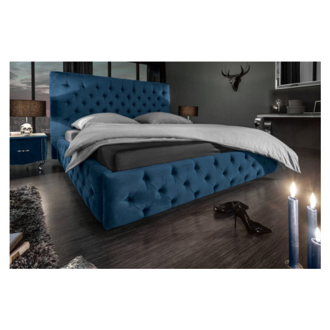 Estila Moderná čalúnená modrá manželská posteľ Kreon s Chesterfield prešívaním na matrac 160x200