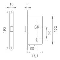 VR - Zámok na dvere 90 BB - 035/199 CHL - chróm lesklý BB otvor pre kľúč 90 mm