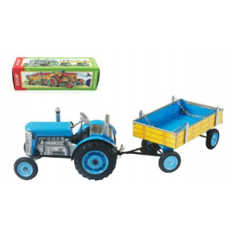 Traktor Zetor s valníkem modrý na klíček kov 28cm Kovap v krabičce Teddies