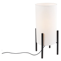 Dizajnová stolná lampa čierna ľanové tienidlo biela - Rich