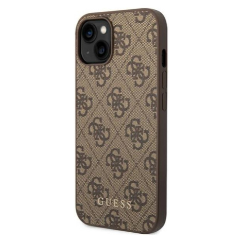 Plastové puzdro Guess na Apple iPhone 14 Pro Max GUHCP14XG4GFBR 4G Gold Logo hnedé