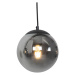 Závesná lampa v štýle Art Deco čierna s dymovým sklom 3-svetlá - Pallon Mezzi