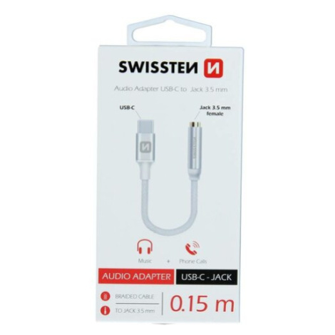 SWISSTEN Redukcia USB-C JACK 3,5 mm, 15 cm, strieborná