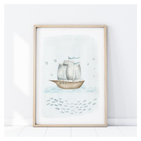 Detský nástenný plagát s obrázkom lode na mori