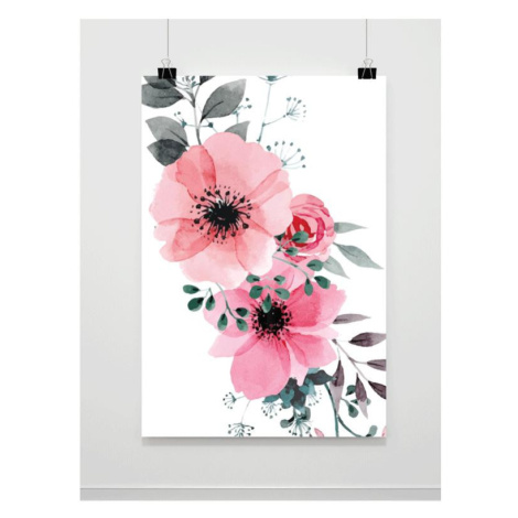 Ružový dekoračný plagát s motívom kvetov
