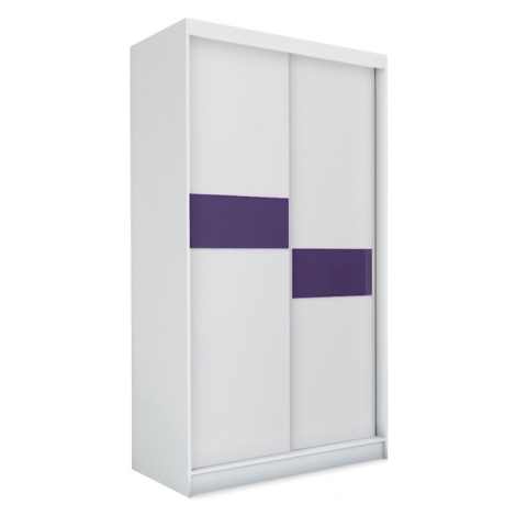 Expedo Skriňa s posuvnými dverami ADRIANA, 150x216x61, biela/fialové sklo