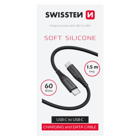 SWISSTEN SOFT SILICONE, USB-C na USB-C, 1.5m, 60W, čierrny