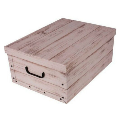 Úložný box s vekom Wood, biela, 51 x 37 x 24 cm