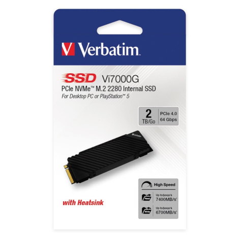 Interní disk SSD Verbatim interní NVMe, 2000GB, GB, Vi7000G M.2, 49368, 7400 MB/s-R, 6700 MB/s-W