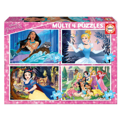 Educa detské puzzle Multi 4 Disney Princess 50-80-100-150 dielov 17637