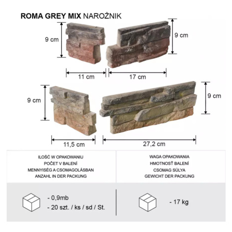 Betónový obkladový kameň Roma Gray Mix rohový MERKURY MARKET