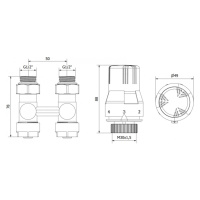 Mexen G02, termostatická sada DN50, uhlová 1/2