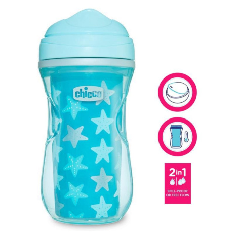 CHICCO Hrnček Active termo s tvrdým náustkom 200 ml, tyrkysový, hviezdičky 14m+