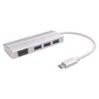 PremiumCord Adaptér USB 3.1 Type-C male na VGA female + 3x USB 3.0 strieborný