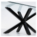 Jedálenský stôl so sklenenou doskou Kave Home s čiernym podnožím, 160 x 90 cm